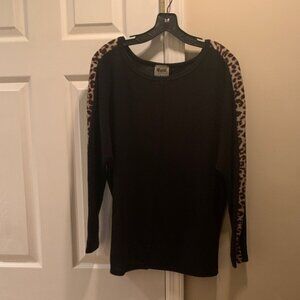 Vocal Black Sweater with Leopard Print Accents